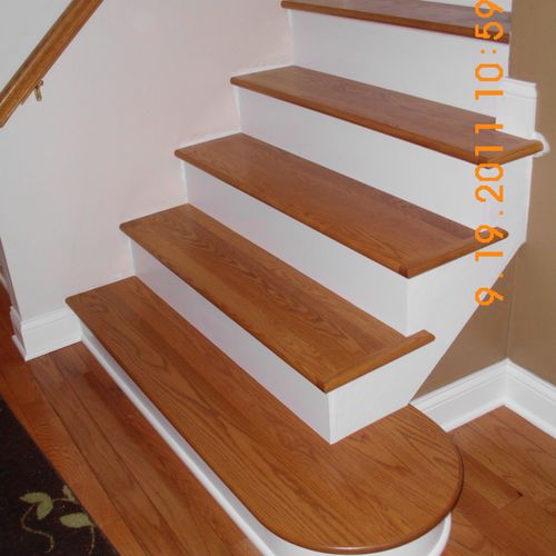 Custom red oak stairs with a butterscotch stain.