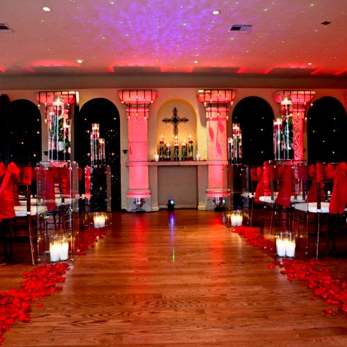 Wine Room Wedding Ceremony in Red at Villa Rinata.