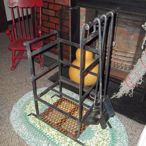 fireplace tool set and wood caddy