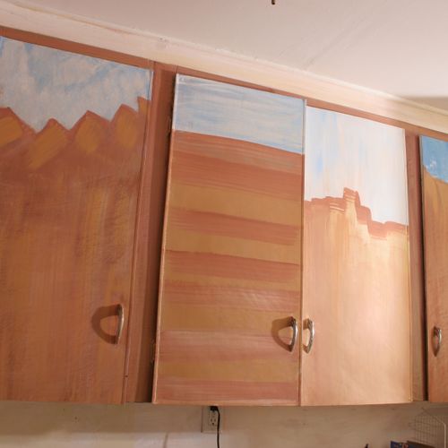 Abstract mural on pantry cabinets