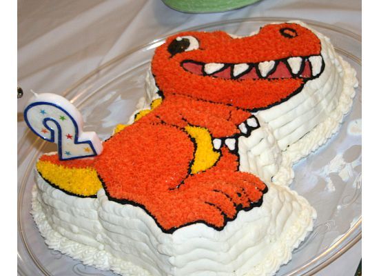 Dinosaur birthday cake using a Wilton shaped chara