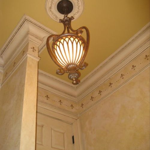 Venetian Plaster faux finish and metallic trim and