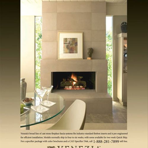 Ad for a company that creates fireplace surrounds