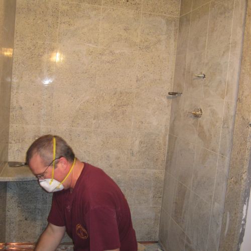 Marble shower w/seat installation (No. Andover, MA