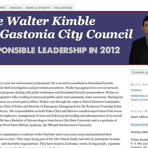 Website for Walter Kimble, candidate for Gastonia 