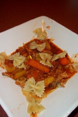 Italian Chicken Stew 
Served over Bow tie Pasta