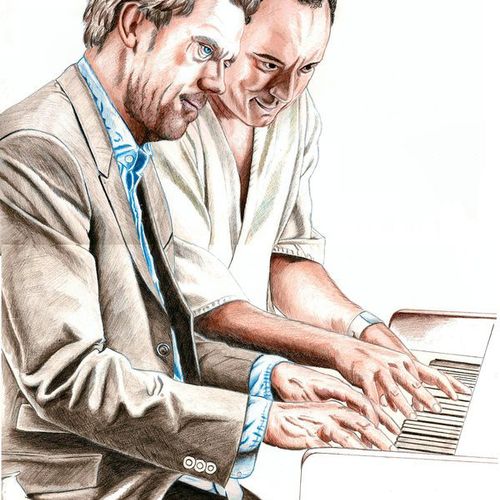Color graphite drawing of Hugh Laurie and Dave Mat