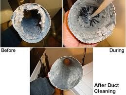typical view of a clogged dryer vent before/during
