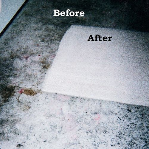Before and after of Red stains and spill residue o