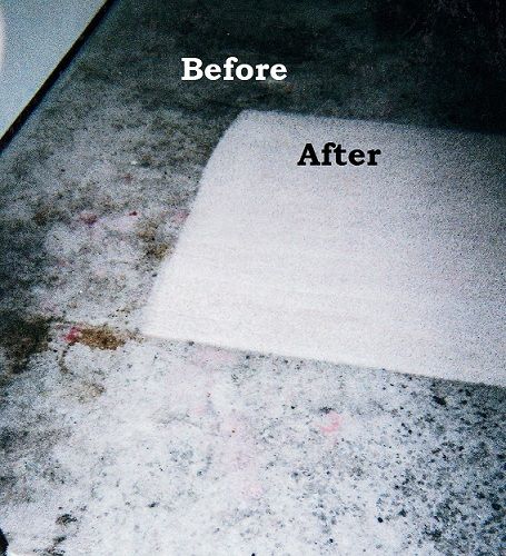 Before and after of Red stains and spill residue o