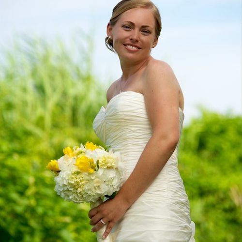Blushing Bride.
M and D Block Island Wedding.