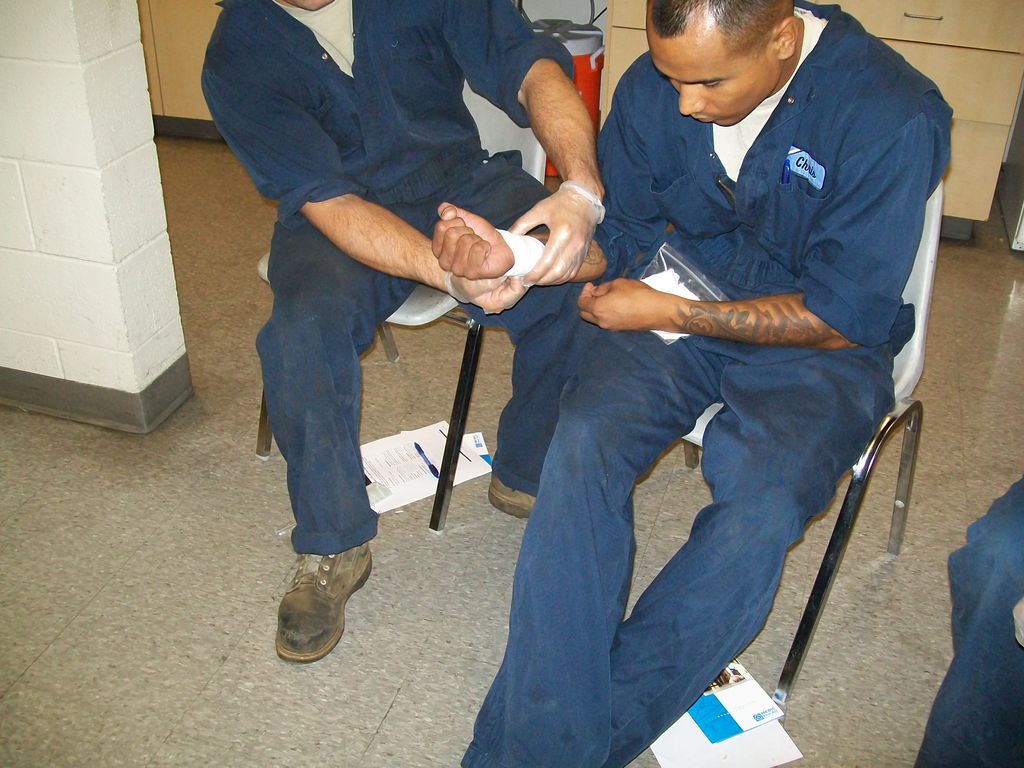 Bandaging Practice in First Aid class.