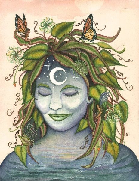 Earth Mother, watercolor and colored pencil