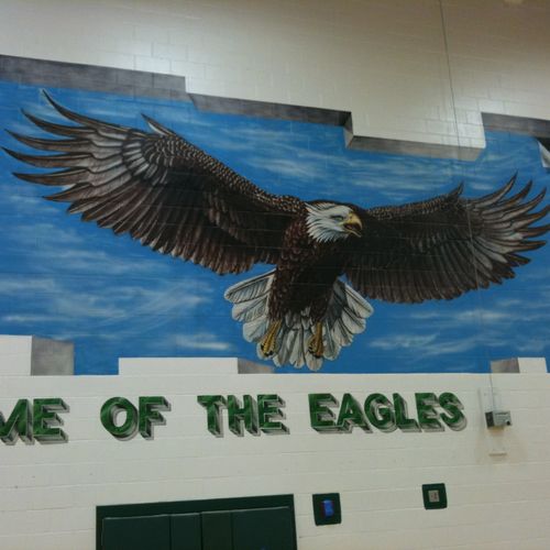 wall mural of eagle in pasadena High school. 35' X