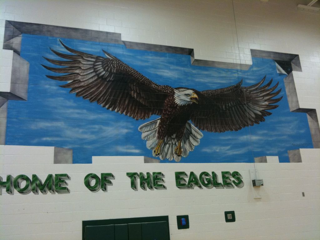 wall mural of eagle in pasadena High school. 35' X