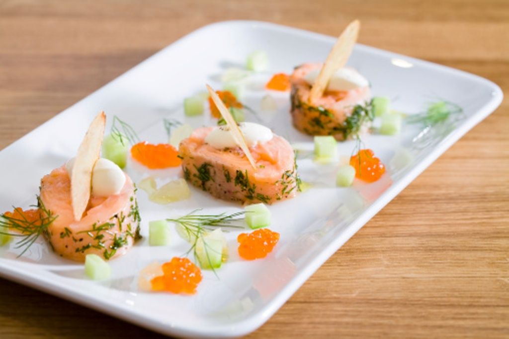 Dill crusted Salmon with shallot creme friache and