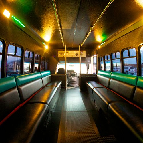 interior of 18 passenger party bus