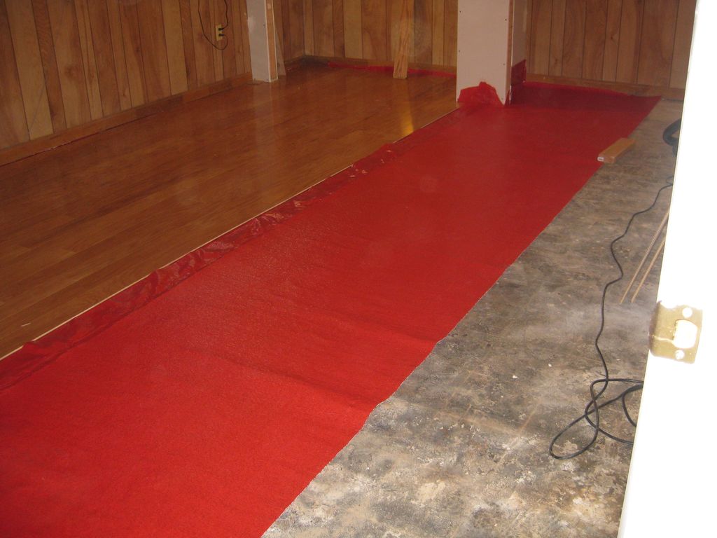 New flooring installation in basement.