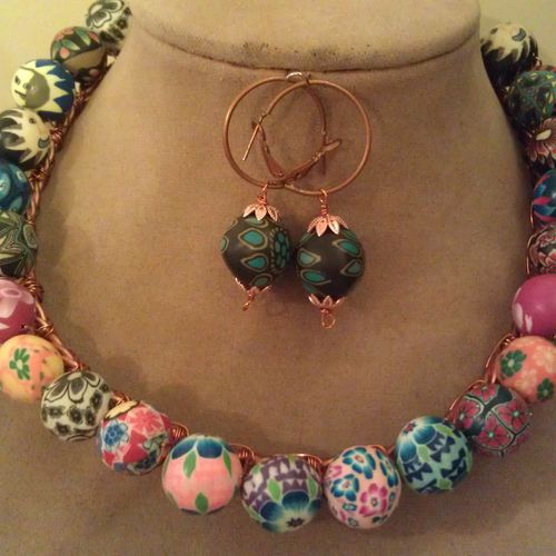 Copper Wire Choker with Colorful Clay Spheres