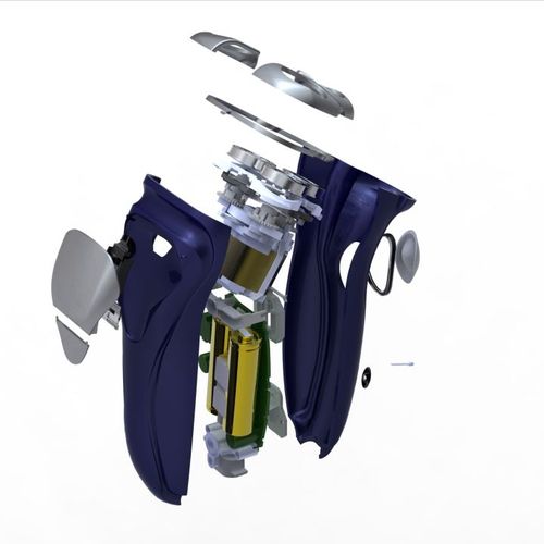 Exploded view of shaver mechanism and parts. 3D CA