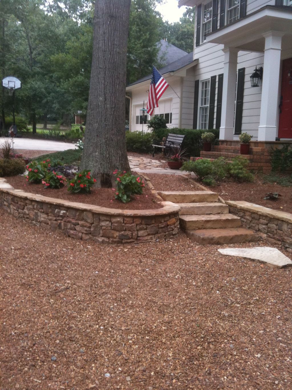 Landscape stone wall and steps