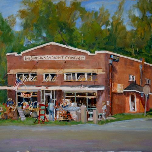 Simmon Wright store painted on location oil on pan