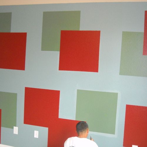 Perfectly even squares measured off and painted by