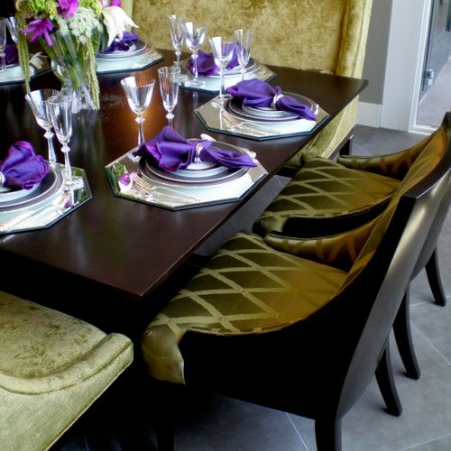 fine dining table, with side chairs, dark cocoa fi