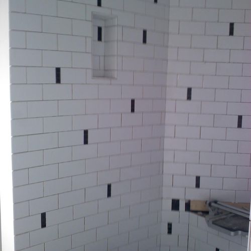 subway tile with glass inserts