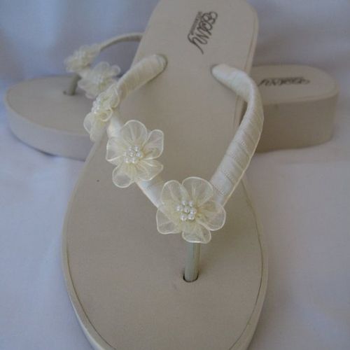 Ivory Bridal Flip Flop with organza flowers