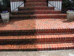 Cleaning a brick stairway