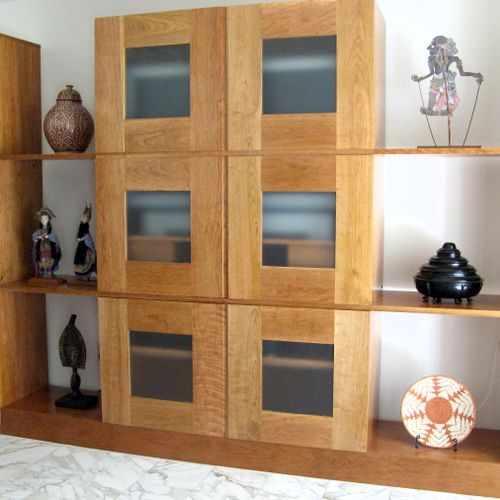 Cherrywood entertainment/display cabinet, doors in