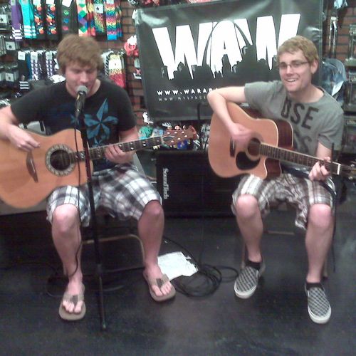 dan (on right) and I doing an in store acoustic pe
