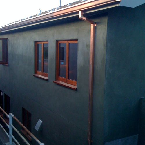 Copper 6 inch gutter with 2 by 3 custom soldered c
