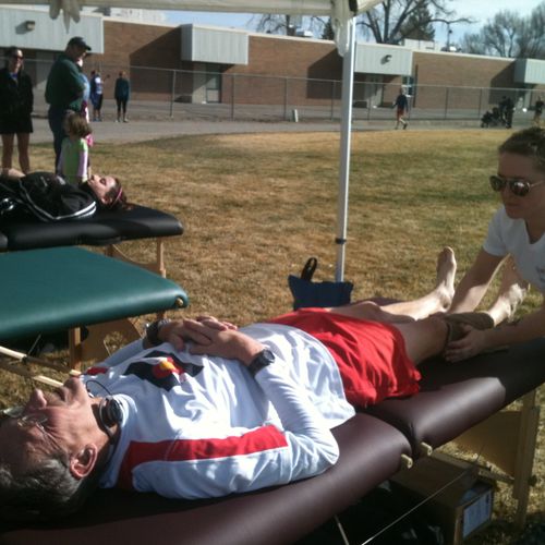 Heather Browning, RMT helping a runner recover aft