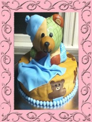 Eddie Bauer Bear Baby Shower cake.  Fondant