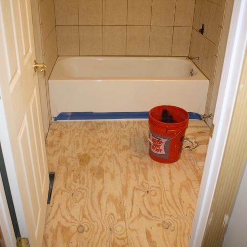 View of floor prior to tile installation.