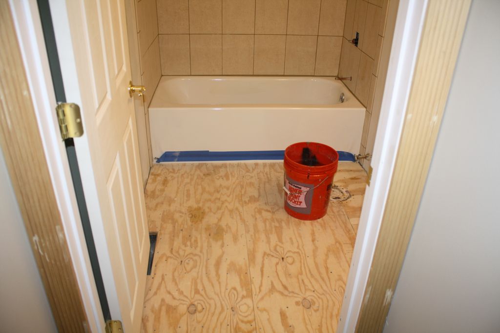 View of floor prior to tile installation.