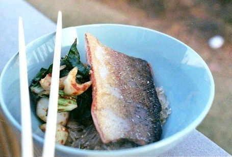 Pan Roasted Salmon, bok choy kimchi & seasoned noo
