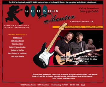 Rockbox Theater website with photo feeds, a jukebo