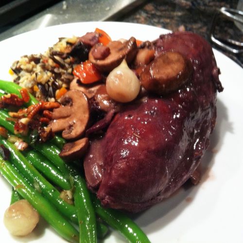 Coq Au Vin with Mushroomed Wild Rice and Green Bea