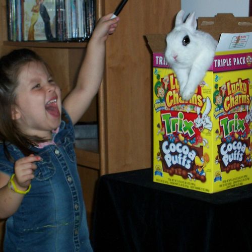 Everyone loves "Trixy" a live entertaining rabbit!