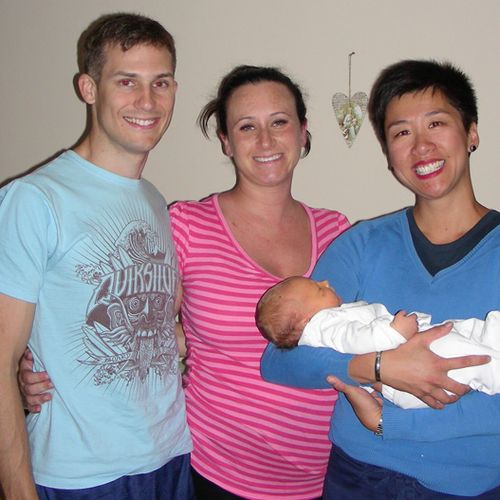 Me holding Aedan, with his happy parents.