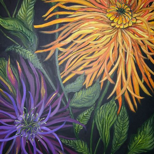 Exotic Flowers Painting, For Sale