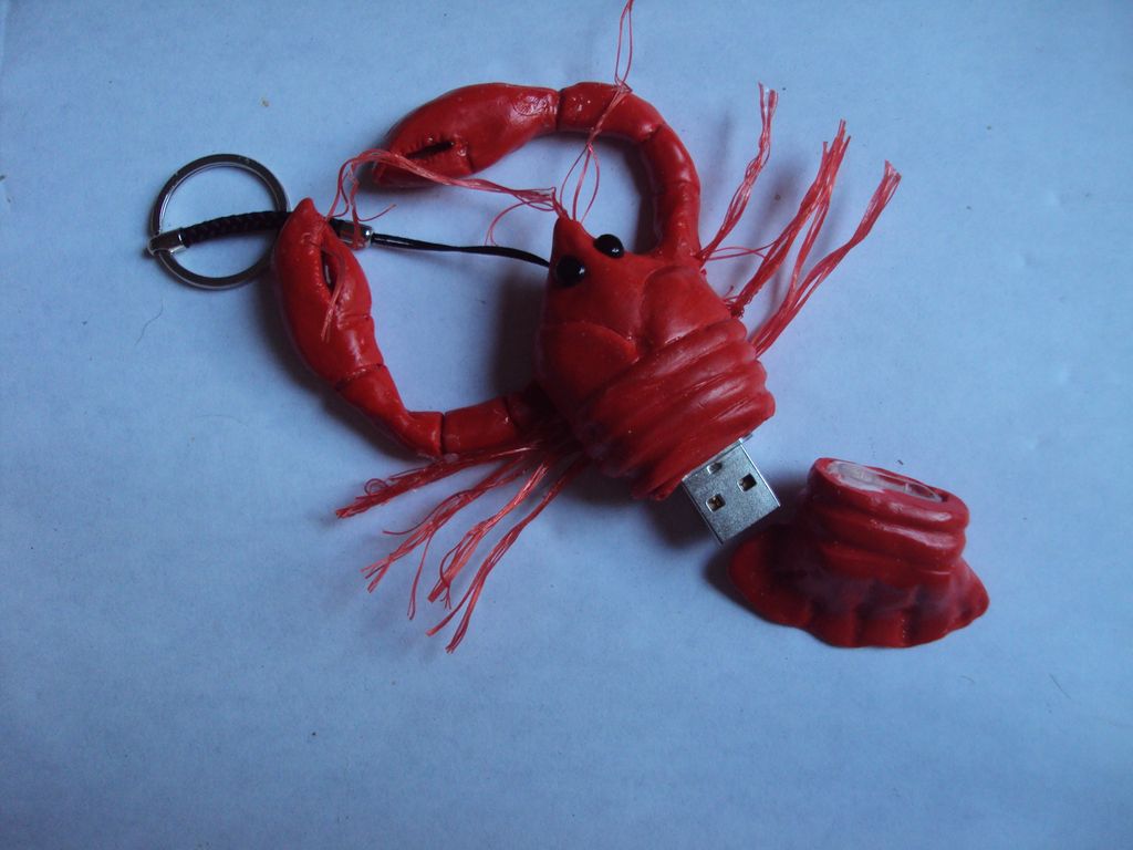 Lobster shaped USB stick.  Polymer clay.