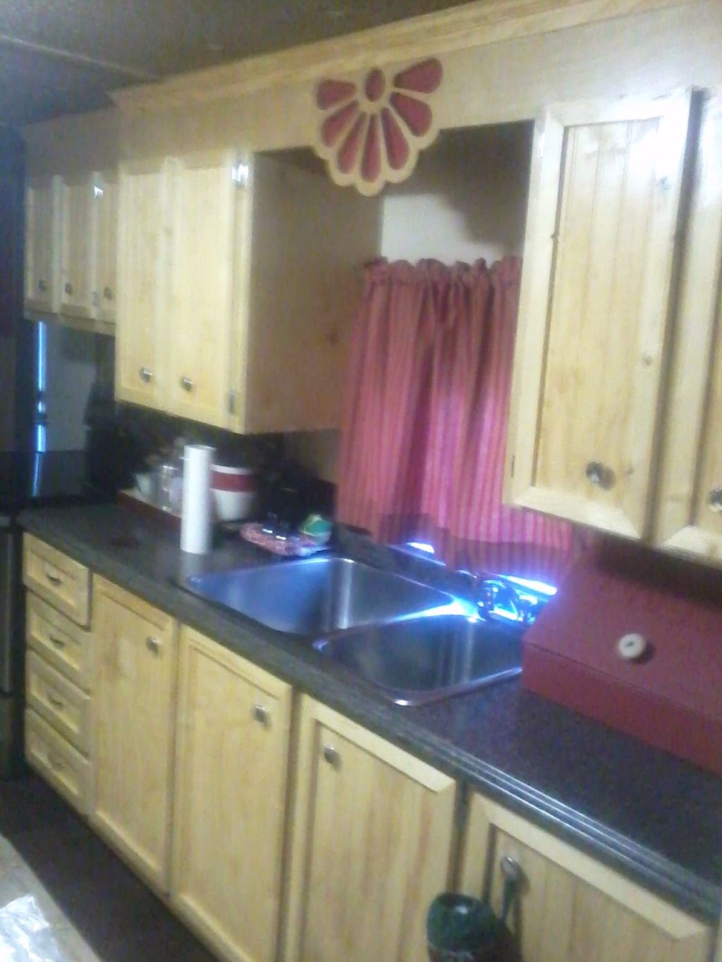 Hand-built kitchen cabinets and laminate counter t