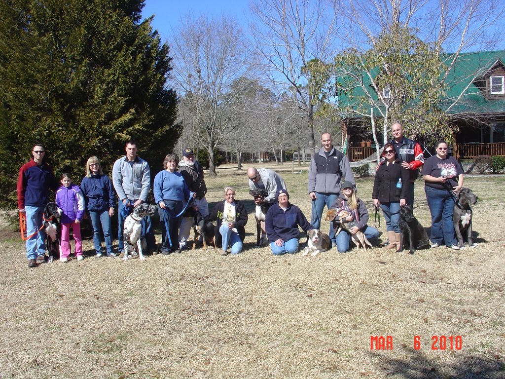 A group of handlers and dogs on graduation day!