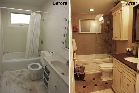 Before and after picture of one of our bathroom re