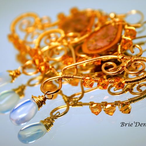 Opal and Topaz Swarovski Golden Earrings