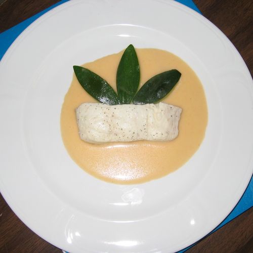 Poached Halibut with Aurore Sauce